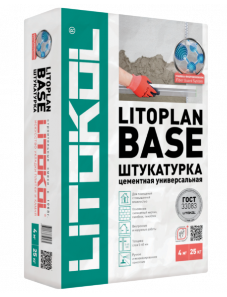 Litokol / Литокол, Штукатурная цементная универсальная смесь  LITOPLAN BASE 25кг (54 шт/подд)